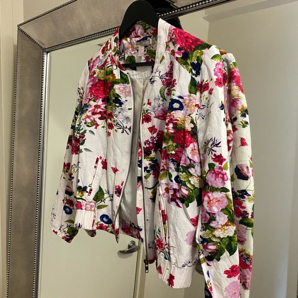 Floral Linen Bomber Jacket - Picture 4 of 4